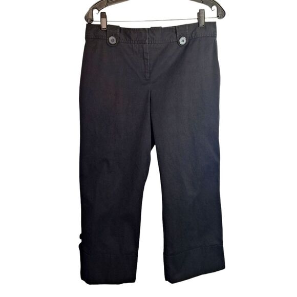 Loft Womens Capri Pants Button Detail Rolled Hem Black Sleek Size 10 - Picture 1 of 11